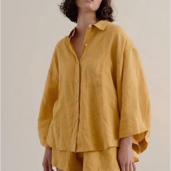Deiji Studios Other - Relaxed Button-Front Linen Shirt and Shorts set in Mustard